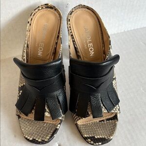Napoleoni Black Fringe and snake skin  peep toe heels in 36 or 6